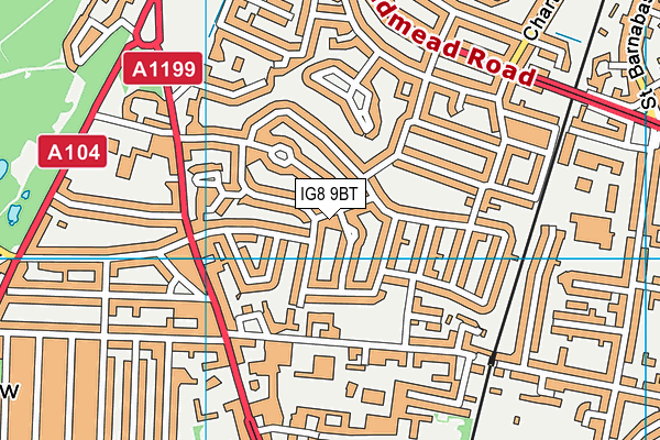 IG8 9BT map - OS VectorMap District (Ordnance Survey)