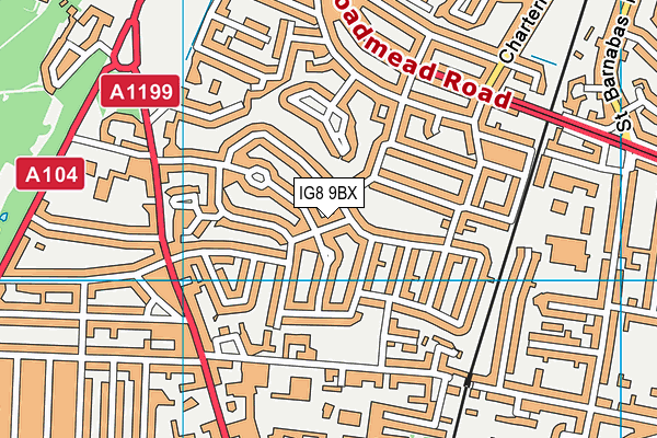 IG8 9BX map - OS VectorMap District (Ordnance Survey)