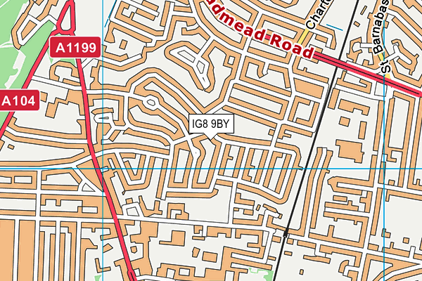 IG8 9BY map - OS VectorMap District (Ordnance Survey)
