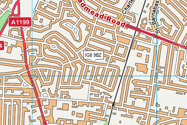 IG8 9BZ map - OS VectorMap District (Ordnance Survey)