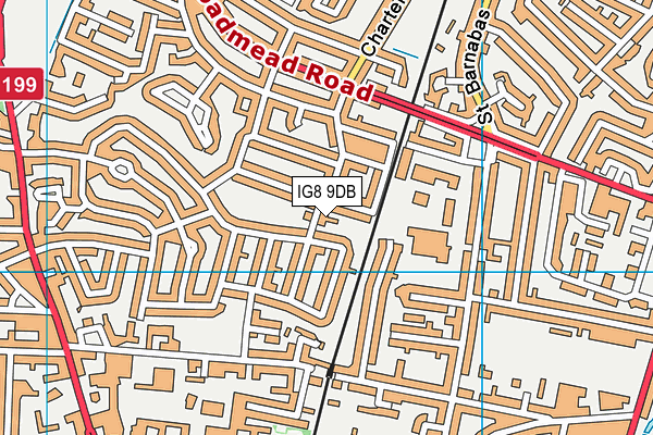 IG8 9DB map - OS VectorMap District (Ordnance Survey)