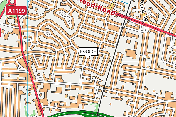 IG8 9DE map - OS VectorMap District (Ordnance Survey)