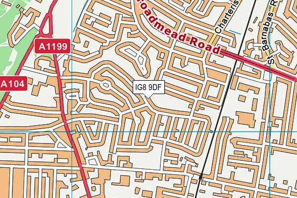 IG8 9DF map - OS VectorMap District (Ordnance Survey)