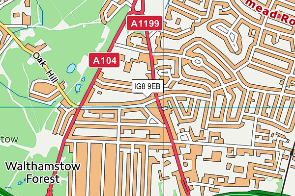 IG8 9EB map - OS VectorMap District (Ordnance Survey)