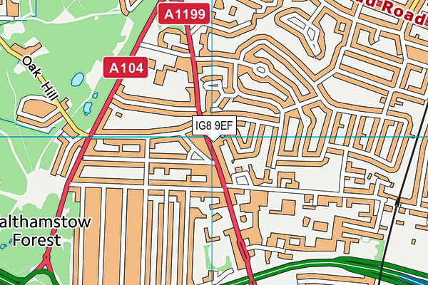 IG8 9EF map - OS VectorMap District (Ordnance Survey)