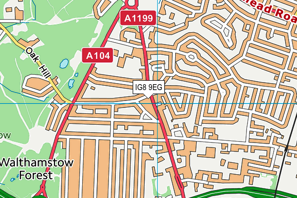 IG8 9EG map - OS VectorMap District (Ordnance Survey)