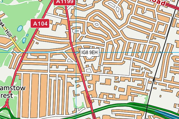IG8 9EH map - OS VectorMap District (Ordnance Survey)