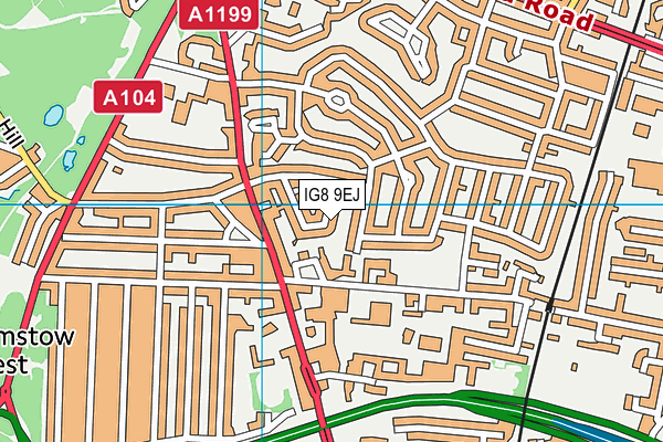 IG8 9EJ map - OS VectorMap District (Ordnance Survey)