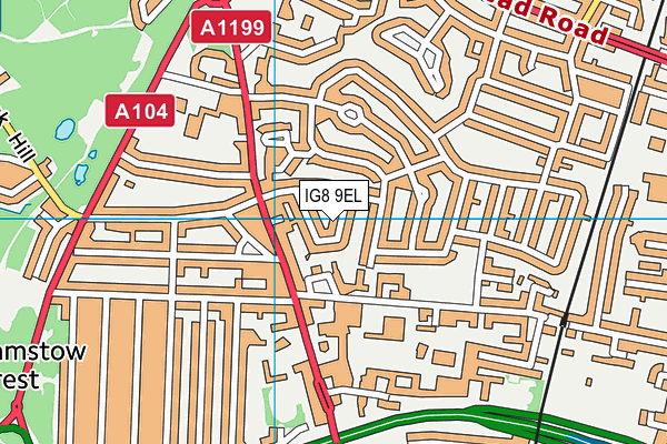 IG8 9EL map - OS VectorMap District (Ordnance Survey)