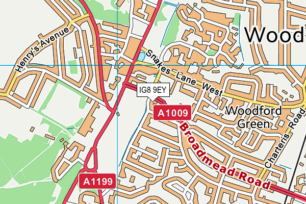 IG8 9EY map - OS VectorMap District (Ordnance Survey)