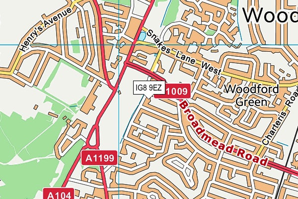 IG8 9EZ map - OS VectorMap District (Ordnance Survey)