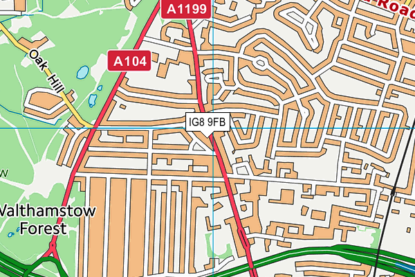 IG8 9FB map - OS VectorMap District (Ordnance Survey)