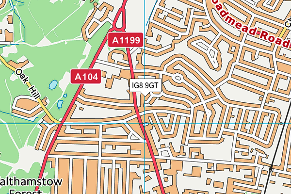 IG8 9GT map - OS VectorMap District (Ordnance Survey)