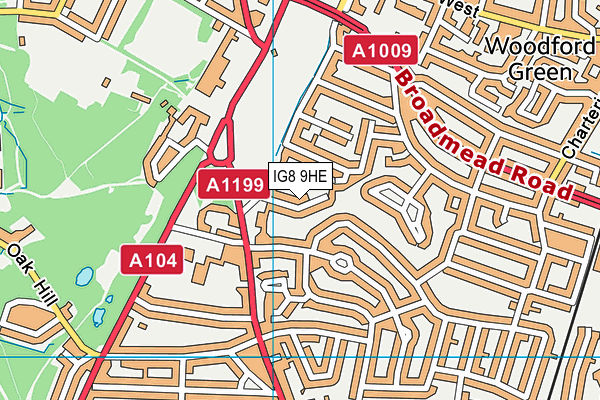 IG8 9HE map - OS VectorMap District (Ordnance Survey)