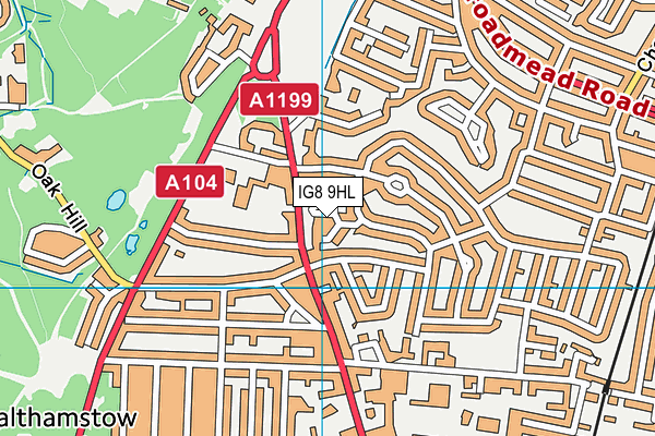 IG8 9HL map - OS VectorMap District (Ordnance Survey)