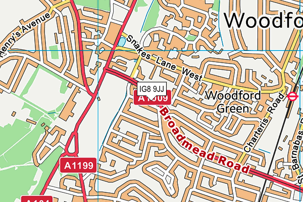 IG8 9JJ map - OS VectorMap District (Ordnance Survey)