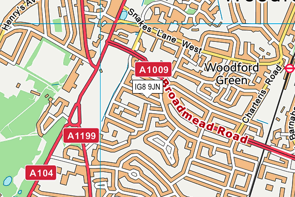 IG8 9JN map - OS VectorMap District (Ordnance Survey)