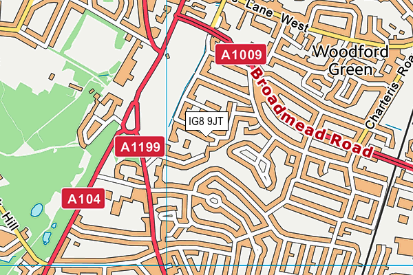 IG8 9JT map - OS VectorMap District (Ordnance Survey)