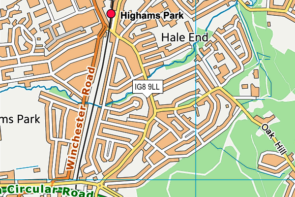 IG8 9LL map - OS VectorMap District (Ordnance Survey)