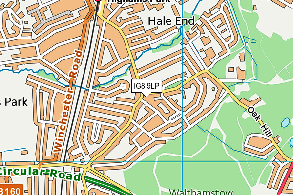 IG8 9LP map - OS VectorMap District (Ordnance Survey)