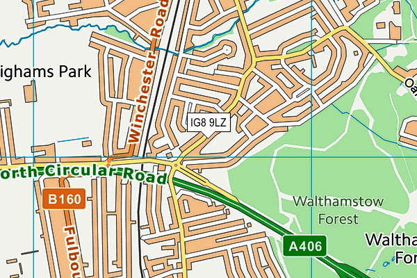 IG8 9LZ map - OS VectorMap District (Ordnance Survey)