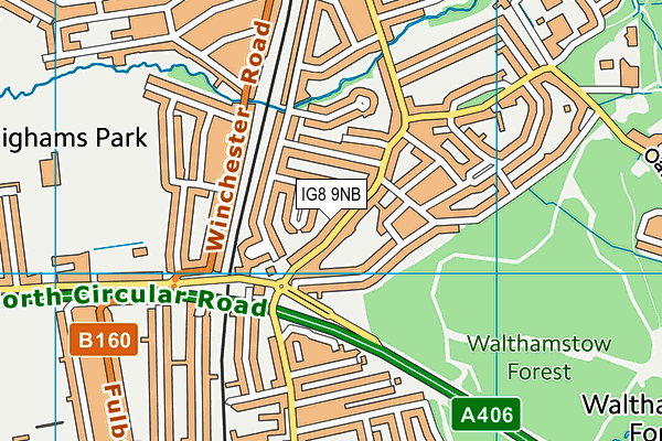 IG8 9NB map - OS VectorMap District (Ordnance Survey)