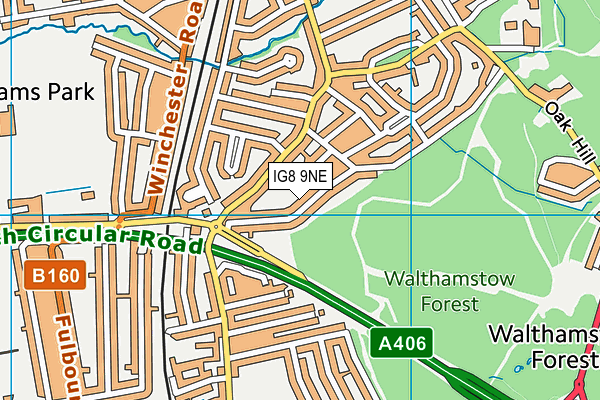 IG8 9NE map - OS VectorMap District (Ordnance Survey)