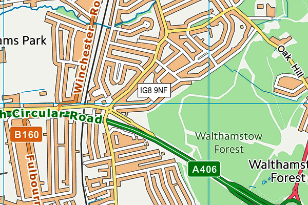 IG8 9NF map - OS VectorMap District (Ordnance Survey)