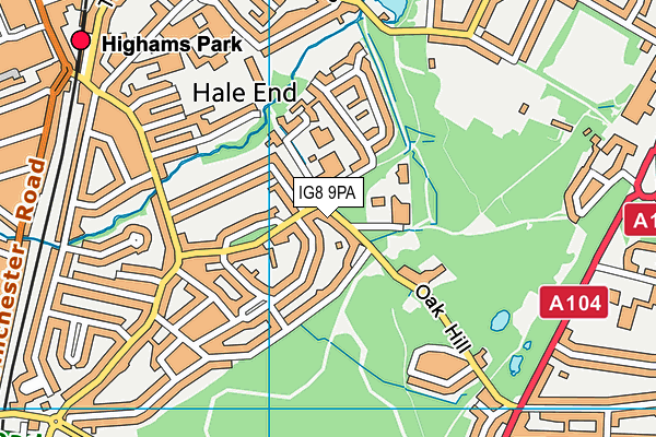 IG8 9PA map - OS VectorMap District (Ordnance Survey)