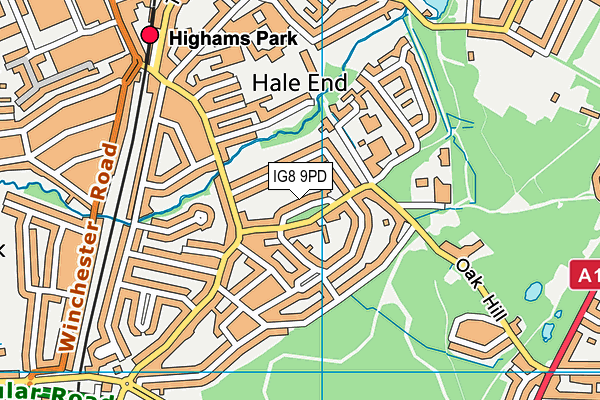 IG8 9PD map - OS VectorMap District (Ordnance Survey)