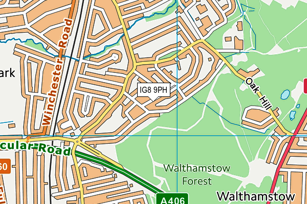 IG8 9PH map - OS VectorMap District (Ordnance Survey)