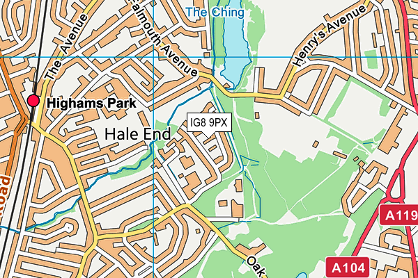 IG8 9PX map - OS VectorMap District (Ordnance Survey)