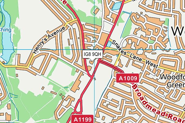 IG8 9QH map - OS VectorMap District (Ordnance Survey)