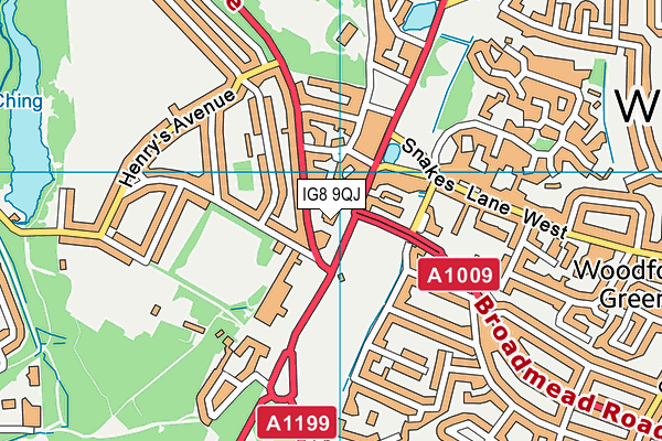 IG8 9QJ map - OS VectorMap District (Ordnance Survey)