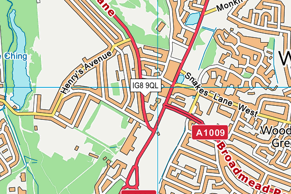 IG8 9QL map - OS VectorMap District (Ordnance Survey)