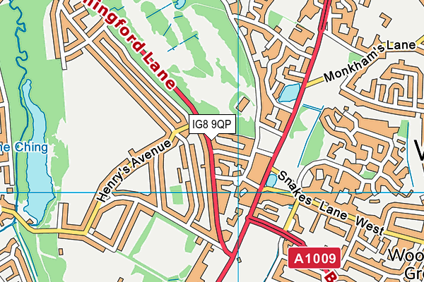 IG8 9QP map - OS VectorMap District (Ordnance Survey)