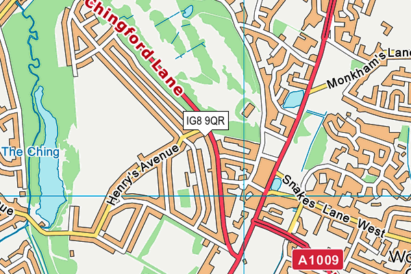 IG8 9QR map - OS VectorMap District (Ordnance Survey)