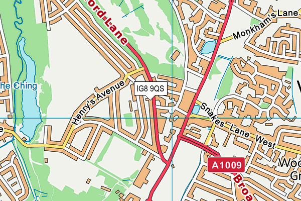 IG8 9QS map - OS VectorMap District (Ordnance Survey)