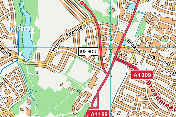 IG8 9QU map - OS VectorMap District (Ordnance Survey)