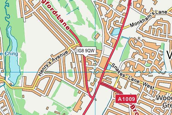 IG8 9QW map - OS VectorMap District (Ordnance Survey)