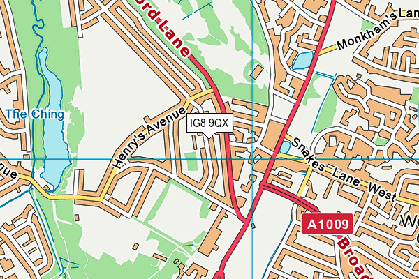 IG8 9QX map - OS VectorMap District (Ordnance Survey)