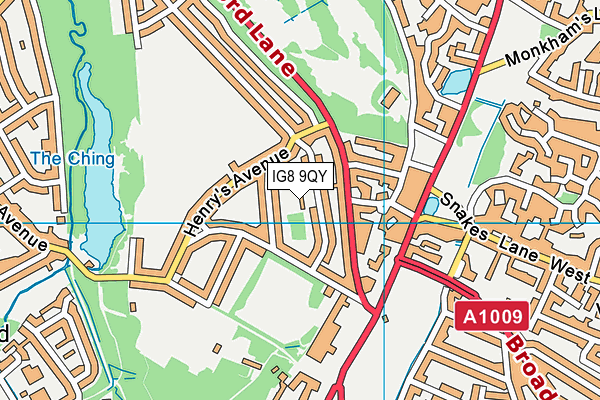 IG8 9QY map - OS VectorMap District (Ordnance Survey)