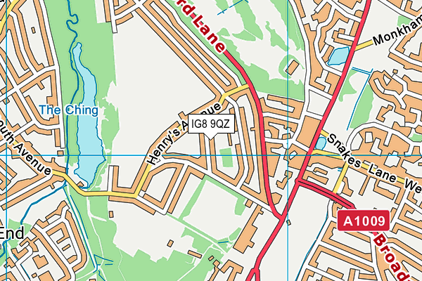 IG8 9QZ map - OS VectorMap District (Ordnance Survey)