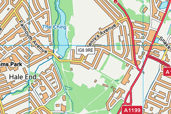 IG8 9RE map - OS VectorMap District (Ordnance Survey)