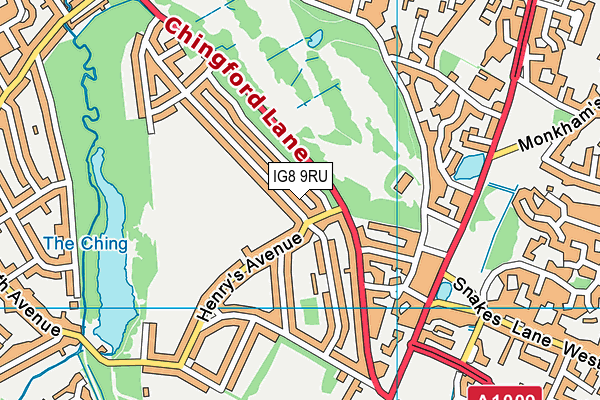 IG8 9RU map - OS VectorMap District (Ordnance Survey)