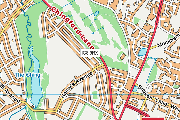 IG8 9RX map - OS VectorMap District (Ordnance Survey)