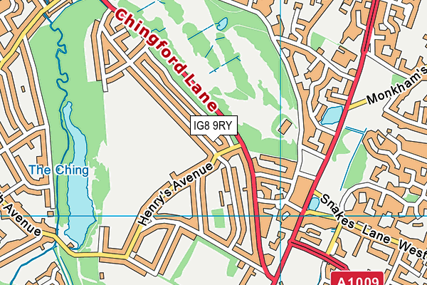 IG8 9RY map - OS VectorMap District (Ordnance Survey)