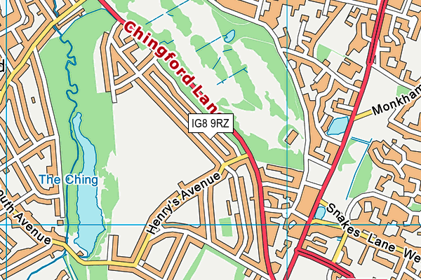 IG8 9RZ map - OS VectorMap District (Ordnance Survey)
