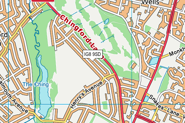 IG8 9SD map - OS VectorMap District (Ordnance Survey)