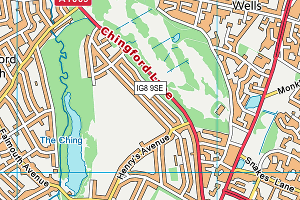 IG8 9SE map - OS VectorMap District (Ordnance Survey)